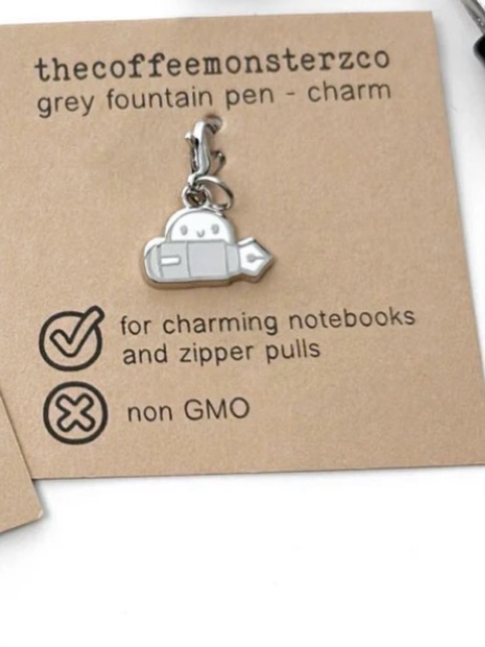 TheCoffeeMonsterzCo Pink Fountain Pen Charm - grey